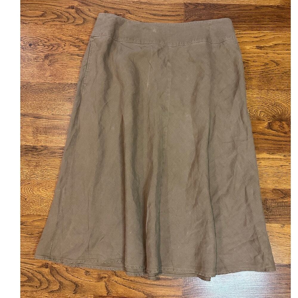 J.Jill 100% Linen A-Line Midi Skirt Women’s Size 12 Tan Casual Capsule Wardrobe